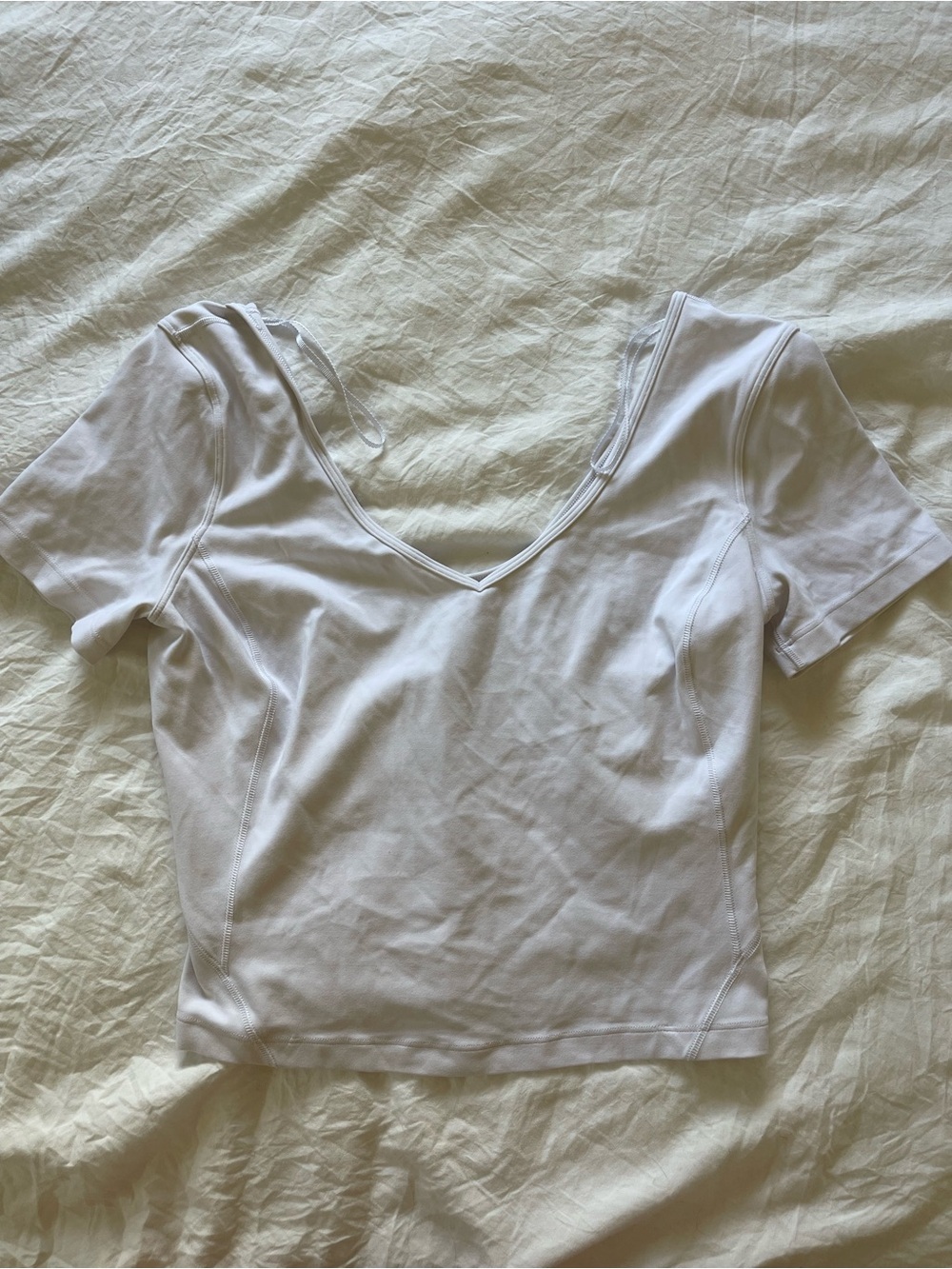 lululemon athletica White V‑Neck Short Sleeve Crop Top
